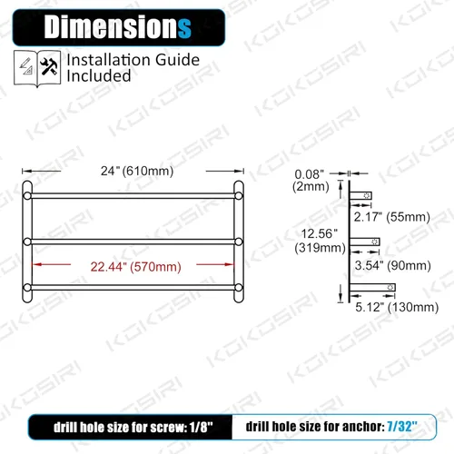 Miniatura 7 de KOKOSIRI Barras de Toalla de Baño Negro Mate para Baño de 3 Niveles con Escalera, Estantes de Toallas Montados en la Pared de Acero Inoxidable
