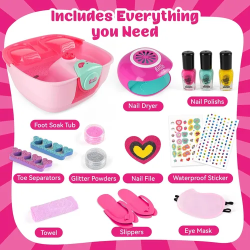 Miniatura 4 de Auntyfey Kit de día de spa para niñas, kit de spa para niñas de 6 a 8 a 10 a 12 años, manicura y pedicura para niños, kit de spa de pedicura