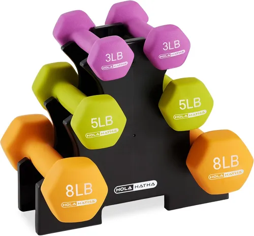 Miniatura 19 de HolaHatha Neoprene Dumbbell Weights Set w/Rack, Home Gym Equipment - Portable Weighted Exercise Dumbbells for Fitness, Training, and Lifting