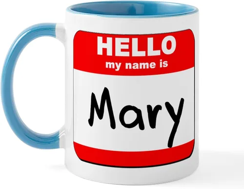 Miniatura 10 de CafePress Taza de café de cerámica con texto en inglés «Hello My Name Is Mary», de 11 oz (11.0 fl oz)