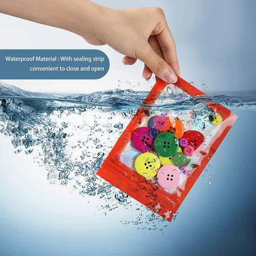Miniatura 19 de 120 bolsas de tereftalato de polietileno a prueba de olores, bolsa de embalaje holográfica resellable con ventana transparente para alimentos