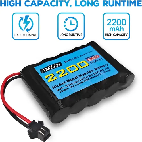 Miniatura 7 de 2 pilas AA NiMH de 6.0 V 2200 mAh con enchufe SM-2P y cargador USB para TB141 TB142 DE37 RC coche de juguete, excavadora RC, camión