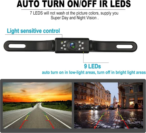 Miniatura 4 de Cámara de respaldo para automóvil, visión nocturna HD, cámara de visión trasera, con 9 luces LED, fuente y cámara trasera, ángulo de visión amplio