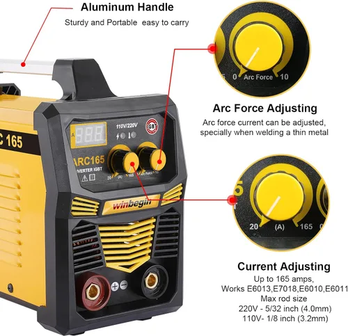 Miniatura 7 de Máquina de soldadura por arco de 110 V/220 V, pantalla digital, varilla máxima de 165 A 5/32 pulgadas, soldador de palo resistente, soldadura fácil