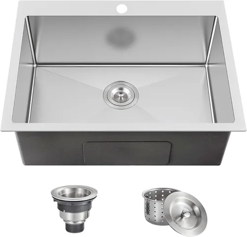 Miniatura 14 de Fregadero de Barra Negro Empotrable de 15x15 Pulgadas - Fregadero de Cocina Cuadrado Pequeño de Acero Inoxidable de Montaje Superior para Estación
