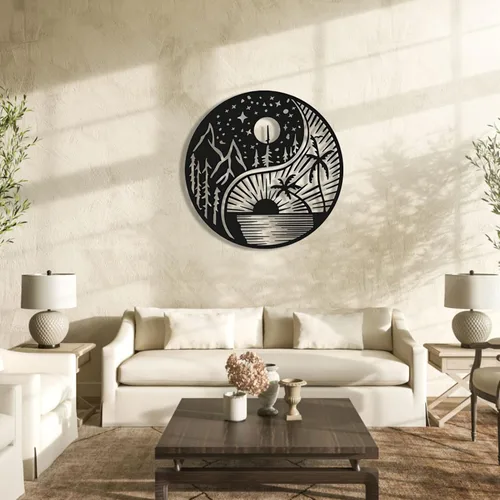Ying Yang Sun and Moon Metal, decoración de pared de metal Yin Yang, Sun Moon Metal, decoración de pared de metal, sol y luna, arte de pared de