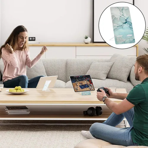 Miniatura 4 de Soporte de teléfono brillante para escritorio, bonito patrón de mármol verde transparente para niñas y mujeres, bonito soporte de acrílico