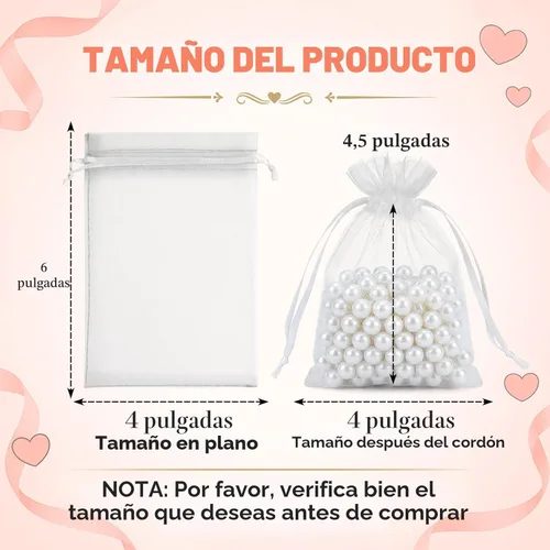 Miniatura 2 de ANZNKU Paquete de 50 bolsas de organza pequeñas de 4 x 6 pulgadas, bolsa de regalo, bolsa de malla transparente, bolsas de regalo blancas con Blanco