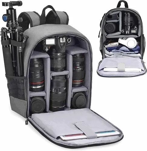 Miniatura 13 de Cwatcun Mochila para Cámara Impermeable Bolsa para Cámara, Bolsa Multifuncional de Fotografía de Viaje Estuche para Cámara con Compartimento