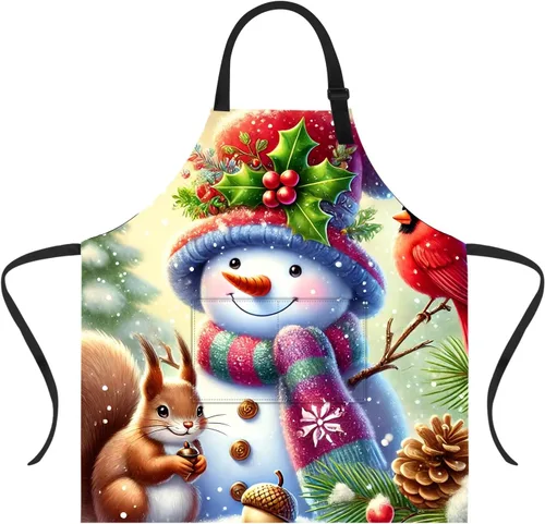 Miniatura 12 de Delantal de Navidad de THISFIND con 2 bolsillos, cuello ajustable para mujeres, hombres y adultos, ideal para cocina, parrilla, horneado