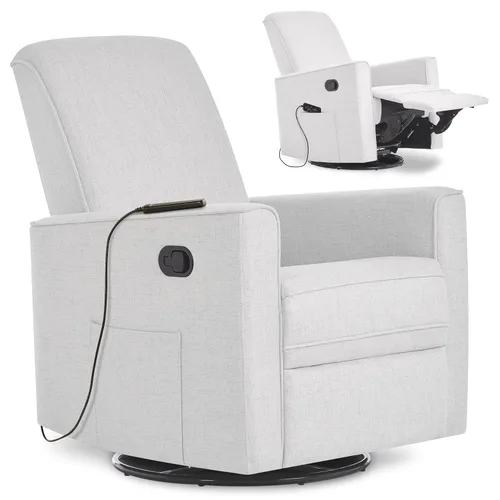 Evolur Raleigh Glider con masajeador en carbón, asiento tapizado de felpa, mecedora giratoria de 360°, certificado FSC, Greenguard Gold y JPMA