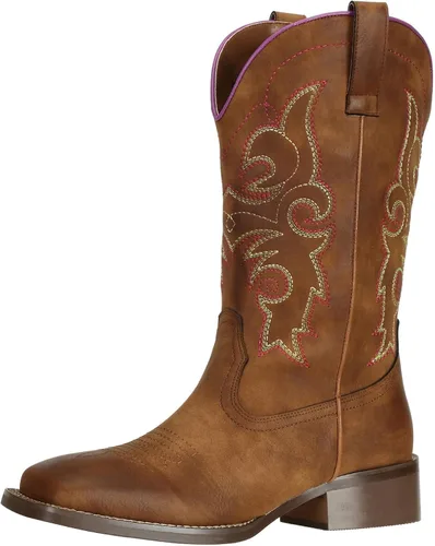 Botas de vaquera SheSole para mujer, estilo vaquero occidental, puntera cuadrada ancha, pantorrilla ancha, color marrón