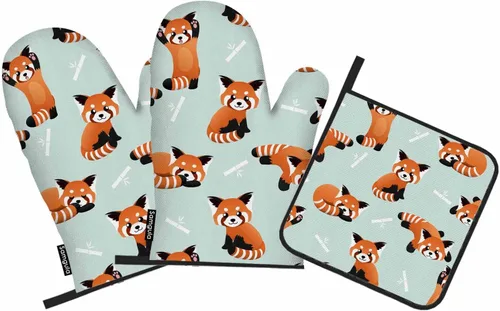 Miniatura 28 de Juego de guantes de horno y soportes para ollas de béisbol, diseño de cordones de softbol, resistentes al calor, 3 piezas para cocinar, hornear