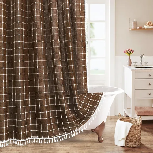 Miniatura 27 de MitoVilla Juego de cortinas de ducha estilo bohemio, modernas cortinas de ducha bohemias para decoración de baño, cortina de ducha de tela de lino