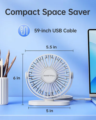 Miniatura 6 de SWEETFULL Ventilador de escritorio con USB pequeño silencioso - Ventilador personal portátil de 3 velocidades Mini 360° de rotación ajustable