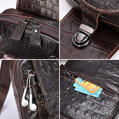 Miniatura 3 de QAZWSXE Bolso cruzado de cuero para hombre, bolso bandolera de hombro, bolsas casuales para el pecho, para viajes, senderismo, mochilas, 11 - café