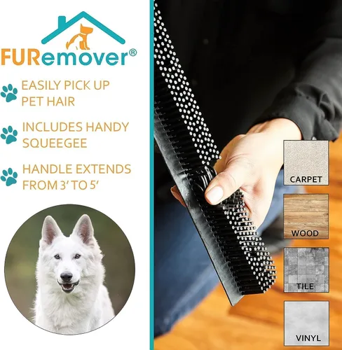 Miniatura 2 de FURemover Escoba de goma original para pelo de mascota con escoba, con mango telescópico de 58 pulgadas para alfombras, azulejos y madera dura