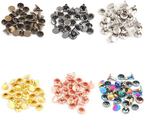 Remaches tubulares de doble tapa – Remache rápido redondo de botón de metal arcoíris de 0.354 in, remaches para bolsos, bolsos, zapatos, cinturones,
