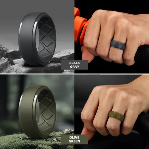 Miniatura 22 de Egnaro - Anillos de silicona para hombre, 25/64 pulgadas (10 mm) de ancho y 3/32 pulgadas (2.5 mm) de grosor, alianzas de boda de goma, paquete