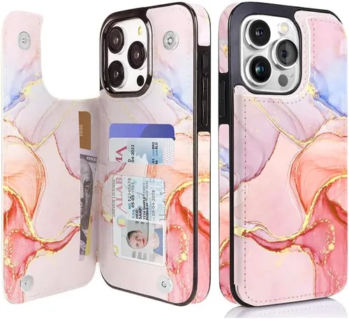 Miniatura 37 de uCOLOR Funda compatible con iPhone 15 de 6.1 pulgadas con ranura para tarjetero, función atril, doble cierre magnético y bloqueo RFID, funda de 6.1