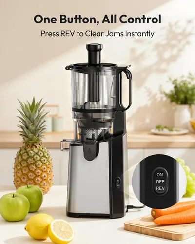Miniatura 8 de Máquinas de exprimidor, exprimidor de prensa fría EUHOMY con tolva de alimentación ancha de 5.8" para verduras y frutas enteras con 400W, alto Negro