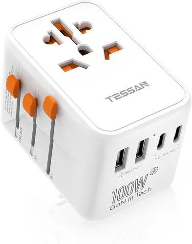 Miniatura 15 de TESSAN Adaptador de viaje universal de 28 W, adaptador de corriente internacional con 3 puertos de carga USB C 2 USB A, adaptador de enchufe mundial