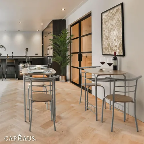 Miniatura 7 de CAPHAUS Juego de comedor de 3 piezas para 2, cocina pequeña, juego de mesa de comedor con marco de acero, juego de patio de 3 piezas con estante