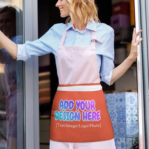 Miniatura 22 de AXKEUDO Delantal personalizado con bolsillos, delantales de cintura para camarera para cocinar en casa, restaurante, servir trabajo
