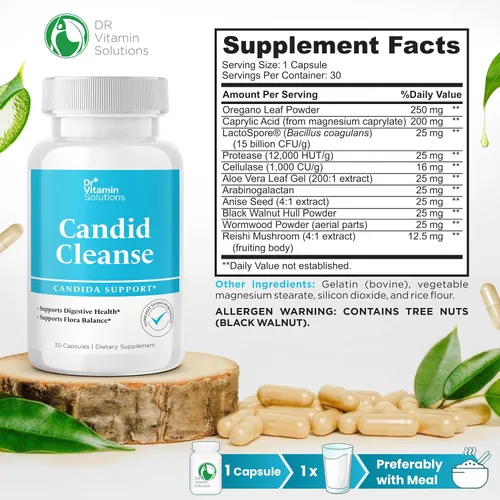 Miniatura 8 de Suplemento de limpieza de cándida con apoyo GLP-1 - Hoja de orégano, ácido caprílico y LactoSpore Pastillas de apoyo para la candida para la salud
