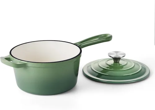 Miniatura 28 de Onader Sartén de hierro fundido esmaltado, cacerola pequeña de 1 cuarto de galón con tapa, olla de hierro fundido, horno holandés esmaltado, Blanco