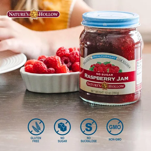 Miniatura 3 de Nature's Hollow Mermelada de Frambuesa: Mermelada y Conservas Sin Azúcar, Bajas Calorías, Sin OGM, Mermelada Keto, Vegana, Sin Gluten y Apta