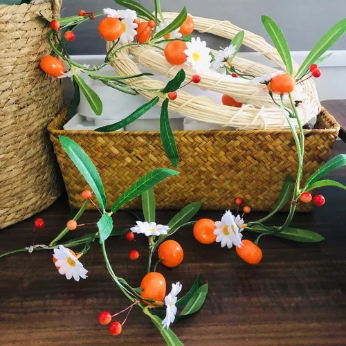 Miniatura 7 de Guirnalda artificial de vid de plantas de mandarina, naranjas colgantes, bayas, kumquat, limón, blanco, guirnalda de flores para el hogar, jardín