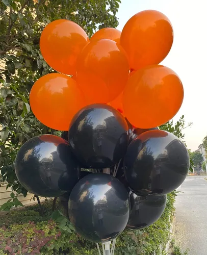 Miniatura 3 de 100 globos de látex de 12 pulgadas en negro y naranja, perfectos para Halloween, graduación, cumpleaños, baby shower, Acción de Gracias