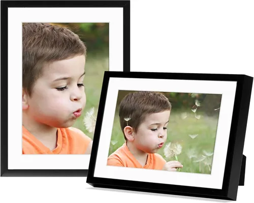 Frametory, Portarretratos de aluminio negro de 5 x 7 pulgadas, juego de 2, ideal para mostrar fotos de 4 x 6 con paspartú o de 5 x 7 pulgadas sin