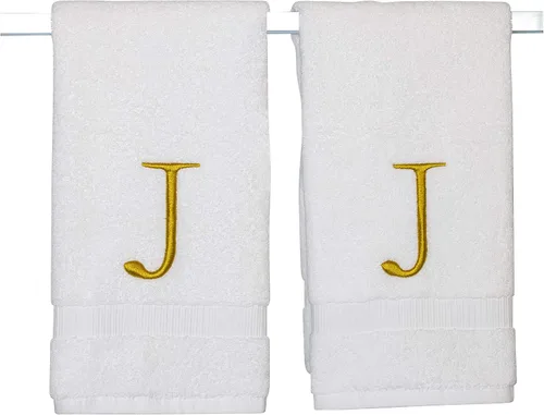 Miniatura 241 de Toalla de mano con inicial beige para baño, toalla bordada decorativa de calidad de hotel de lujo con monograma para tocador, spa, certificado