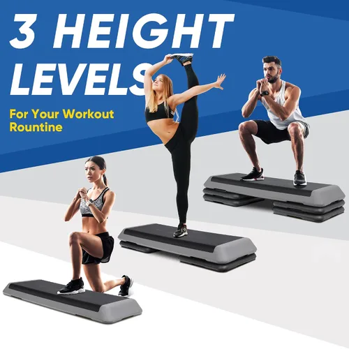 Miniatura 6 de Escalón aeróbico ajustable para entrenamiento, plataforma de ejercicios con 4 elevadores, superficie antideslizante para entrenamiento de gimnasio