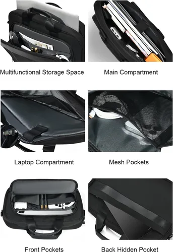 Miniatura 6 de zhongningyifeng Maletín para portátil de negocios de 14-15.6 pulgadas, bolsa de mensajero multifuncional impermeable para viajes y oficina