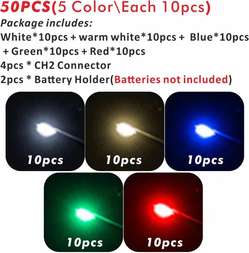 Miniatura 2 de 50 piezas pre-cableadas micro LED pre-soldadas 0402 SMD LED con accesorios de montaje para la construcción de modelos principiantes