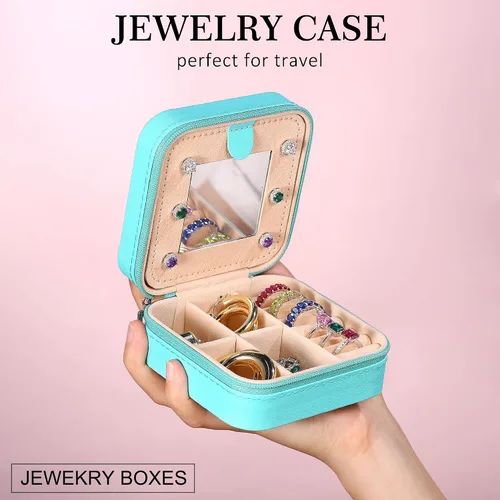 Miniatura 5 de Parima Regalos de cumpleaños para mujeres, joyero personalizado, regalos de cumpleaños, portátil, organizador de joyas azul, esencial para mujeres
