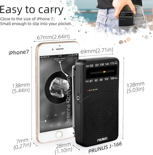 Miniatura 4 de PRUNUS J-166 - Radio portátil AM FM, Regalos para papá y mamá, Radio operada con pilas con luz de sintonización, clip trasero, excelente recepción