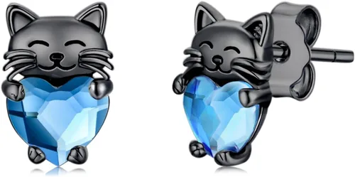 Aretes de plata de ley 925 con diseño de gato, bonitos aretes de gato con diseño de gatito, joyería de regalo para mujeres y niñas, aretes