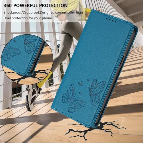 Miniatura 19 de Butterfly Embossed Leather Wallet Flip Case for Motorola Moto E22i 4G, Magnetic Closure, RFID Blocking Cover, Card Holder Black.
