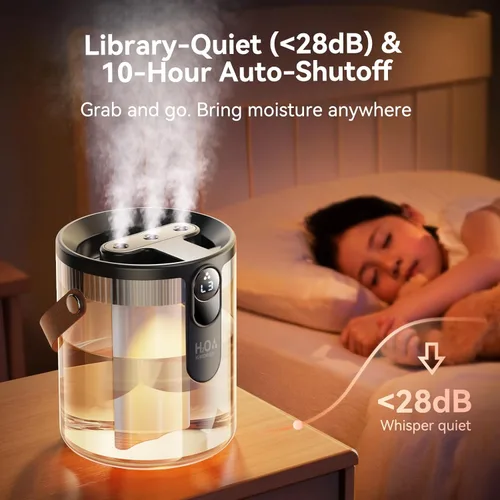 Miniatura 7 de KIMMOO Humidificador portátil recargable de llenado superior, humidificadores inteligentes para dormitorio, luz nocturna, humidificador de niebla