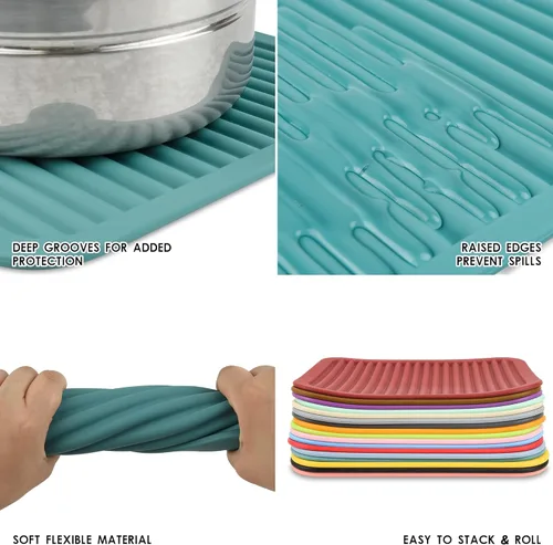 Miniatura 3 de Salvamanteles de silicona para platos y ollas, encimera, almohadillas calientes de mesa, soporte para cucharas, juego de 2 alfombrillas de secado L