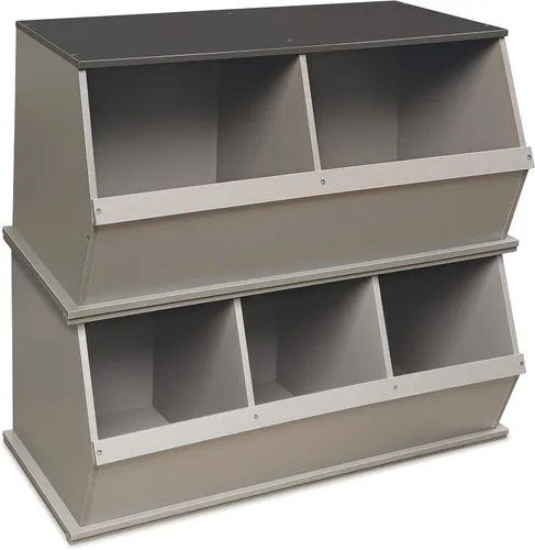 Miniatura 9 de Badger Basket Organizador apilable de almacenamiento de juguetes de tres cubos - grano de madera/gris