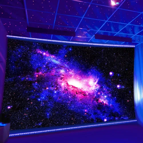 Miniatura 2 de Pósteres de luz negra para adultos, tapiz de luz negra galaxia, tapiz de pared espacial con estrellas moradas, tapiz reactivo a los rayos UV