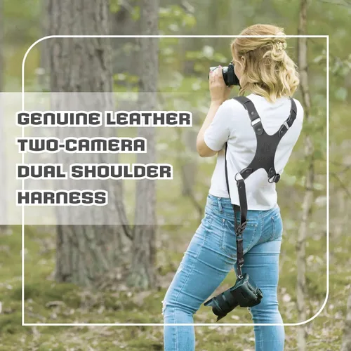Miniatura 7 de Leather Dual Camera Harness Strap for Photographers,Adjustable Shoulder Crossbody Padded Harness for DSLR SLR Negro