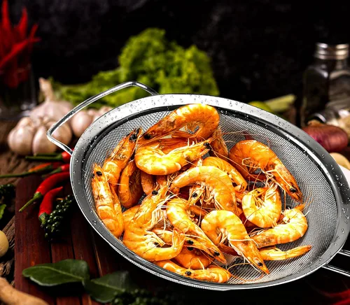 Miniatura 4 de Colador grande de malla fina de 9 pulgadas con mango de goma termoplástica - Tamiz de malla fina de acero inoxidable - Ideal para colar pasta