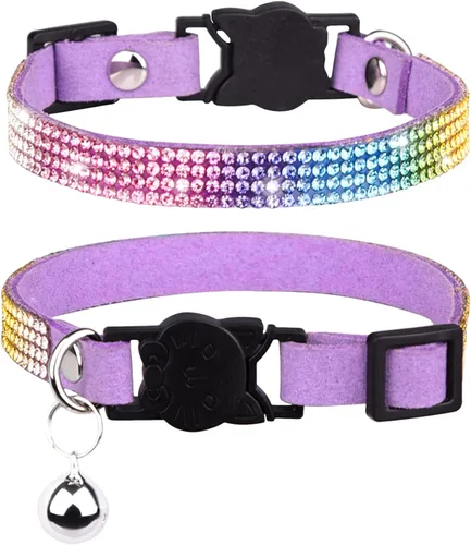 Miniatura 7 de Collar de gato Breakaway Bling Diamond Rhinestone con campana ajustable para gatos y gatitos niña niño (rosa)