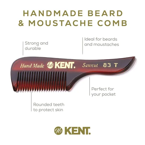 Miniatura 4 de Kent Peine de bolsillo para barba y bigote de caballero pequeño 83T, tamaño de bolsillo dentado fino para aseo y peinado del vello facial. Corte